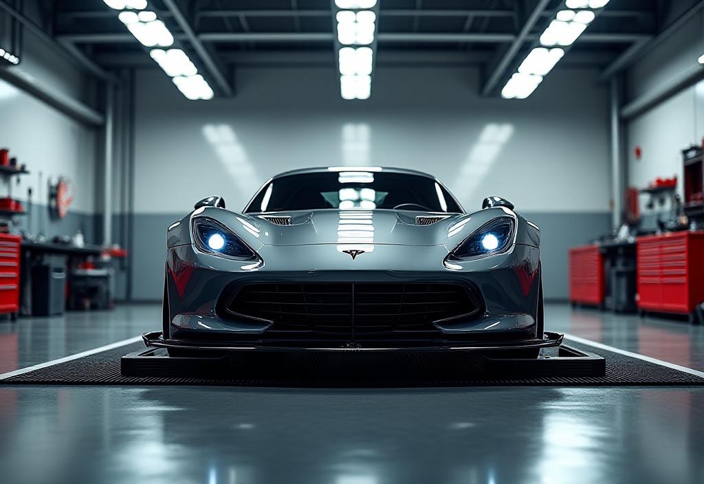 Upravený sportovní vůz na brzdě v dílně Svítání Performance