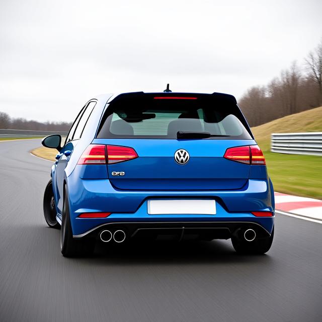 Modrý Volkswagen Golf R s track-day setupem a podvozkem KW